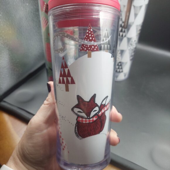 3 Starbucks Christmas Travel Tumblers Trees Fox Mittens 2009 2013 2017 EUC - Picture 5 of 5